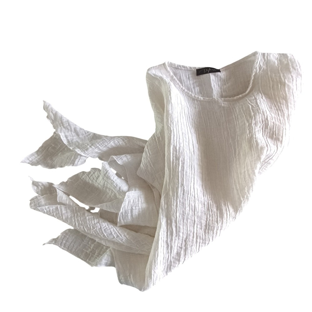 Difera White Linen Blend Crinkle Gauze Tunic Top Handkerchief Hem Germany OS‎ - Picture 4 of 11